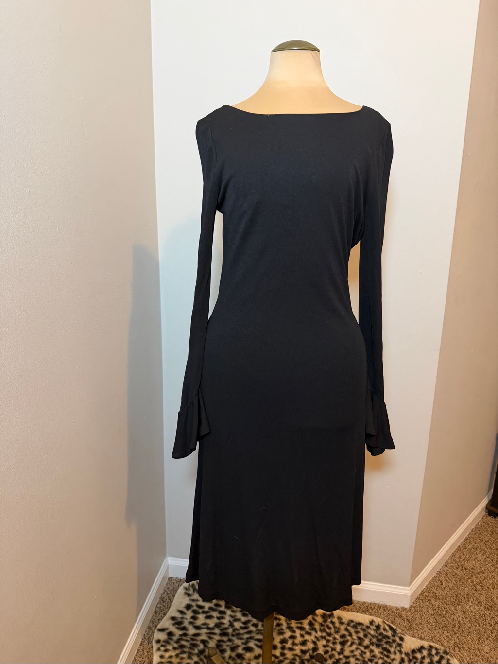 Lauren By Ralph Lauren Elegant Black Long Sleeve Midi Dress